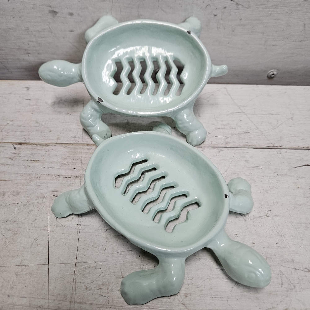 Cast Iron Turtle Soap Dish Set of 2 Bathroom Kitchen Accessory